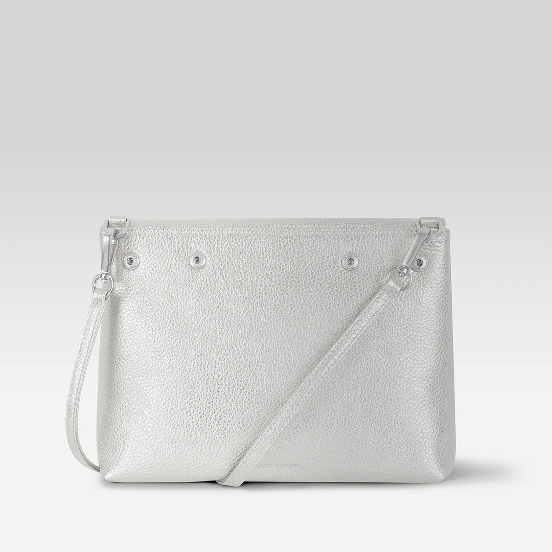 Jasmine Crossbody - Metallic - Adjustable Strap-Handbag-Sarah Haran Accessories-Silver-Soft Metallic Silver-Sarah Haran Accessories