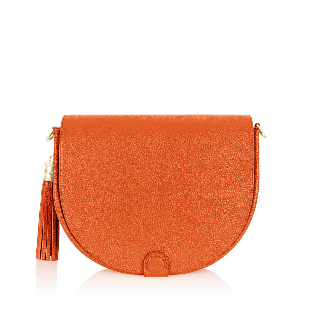 Tangerine Sarah Haran Luna Satchel Sale with Gold hardware front | O12-G