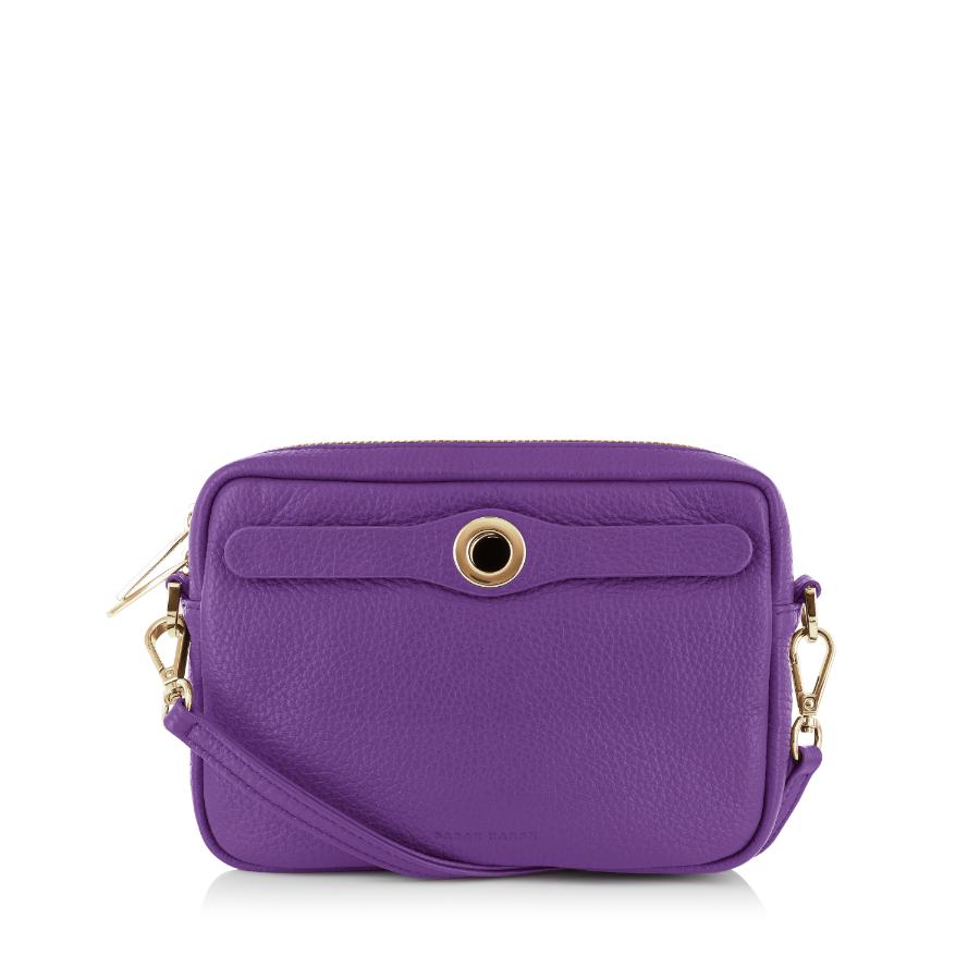 Amethyst Sarah Haran Millie Crossbody with Gold hardware front | RO6-G