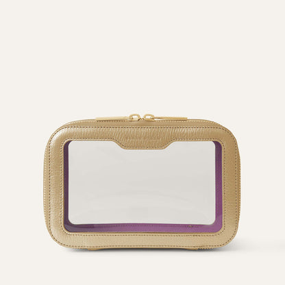 Ava Cosmetics Bag | Shimmer Metallic Gold with Gold hardware