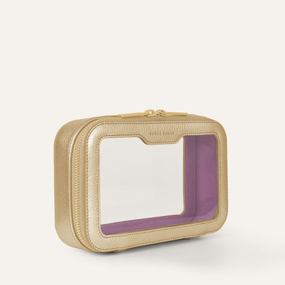 Ava Cosmetics Bag | Shimmer Metallic Gold with Gold hardware