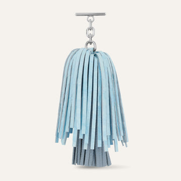 Gemini Pompom Tassel | Sky Blue Patent Croc Duck Egg with Silver hardware