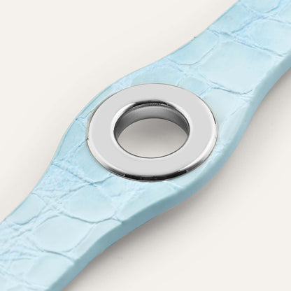 Deco Stud | Sky Blue Patent Croc with Silver hardware