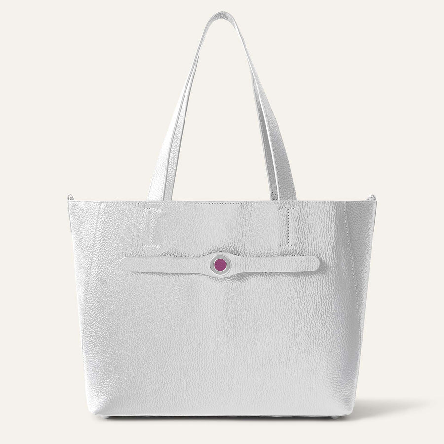 Sarah Tote | Shimmer Metallic Silver with Silver hardware