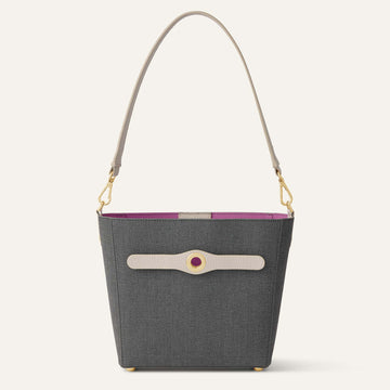 Storm Grey with Porcelain Sarah Haran Mini S with Gold hardware | Front Open A11 G