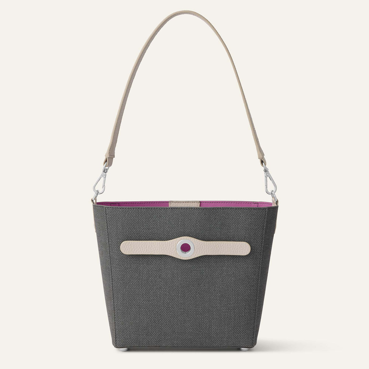 Storm Grey with Porcelain Sarah Haran Mini S with Silver hardware | Front Open A11 S