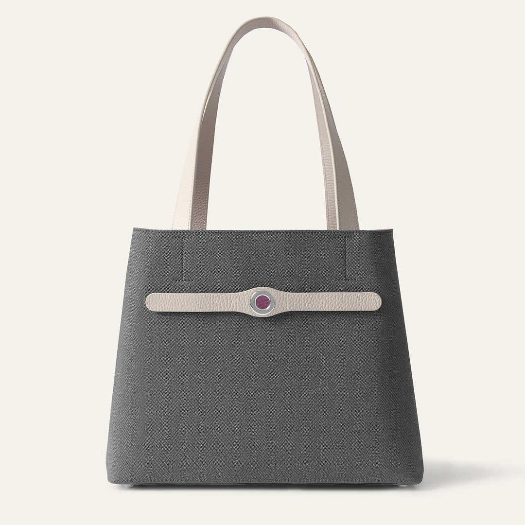 Storm Grey with Porcelain Complimentary Bag Q1 Reservation: Sarah Tote with Silver hardware front closed | A11-S