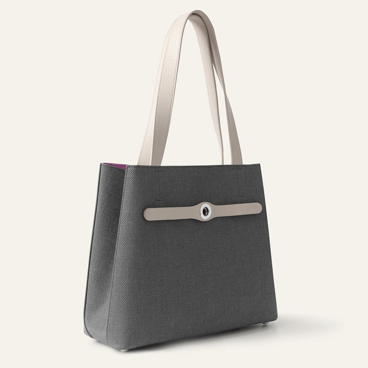 Storm Grey with Porcelain Complimentary Bag Q1 Reservation: Sarah Tote with Silver hardware side closed | A11-S