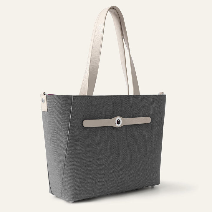 Storm Grey with Porcelain Complimentary Bag Q1 Reservation: Sarah Tote with Silver hardware Side | A11-S