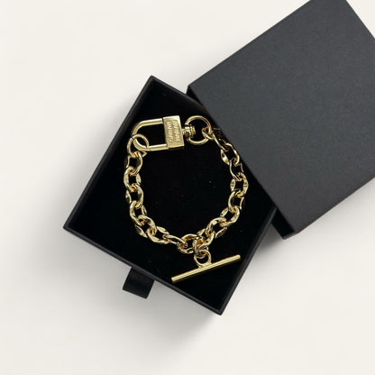 Padlock Chain T-Bar Bracelet | T-Bar with Gold hardware