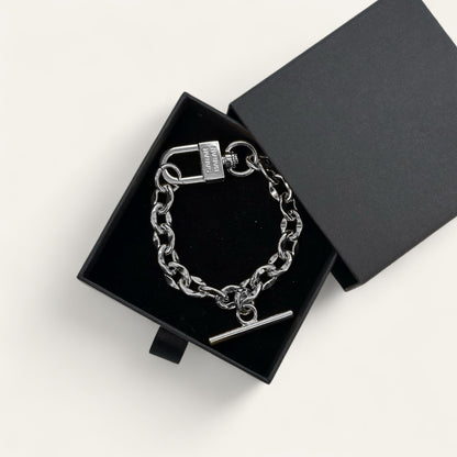Padlock Chain T-Bar Bracelet | T-Bar with Silver hardware