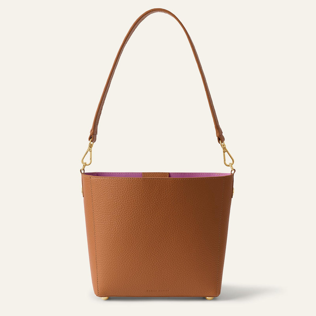 Tan Sarah Haran Mini S Tote with Gold Hardware back | N04-G