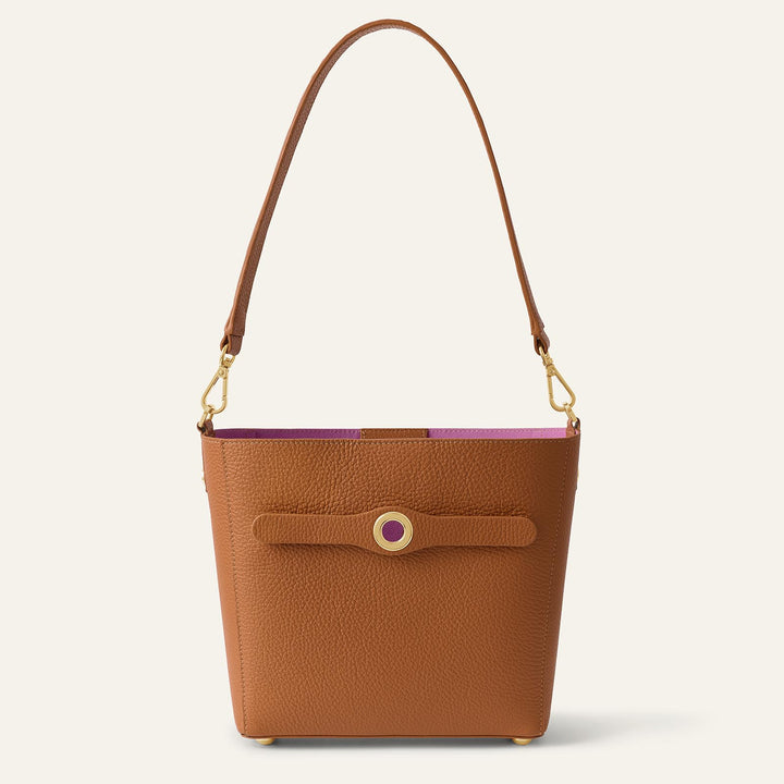 Tan Sarah Haran Mini S Tote with Gold Hardware front | N04-G