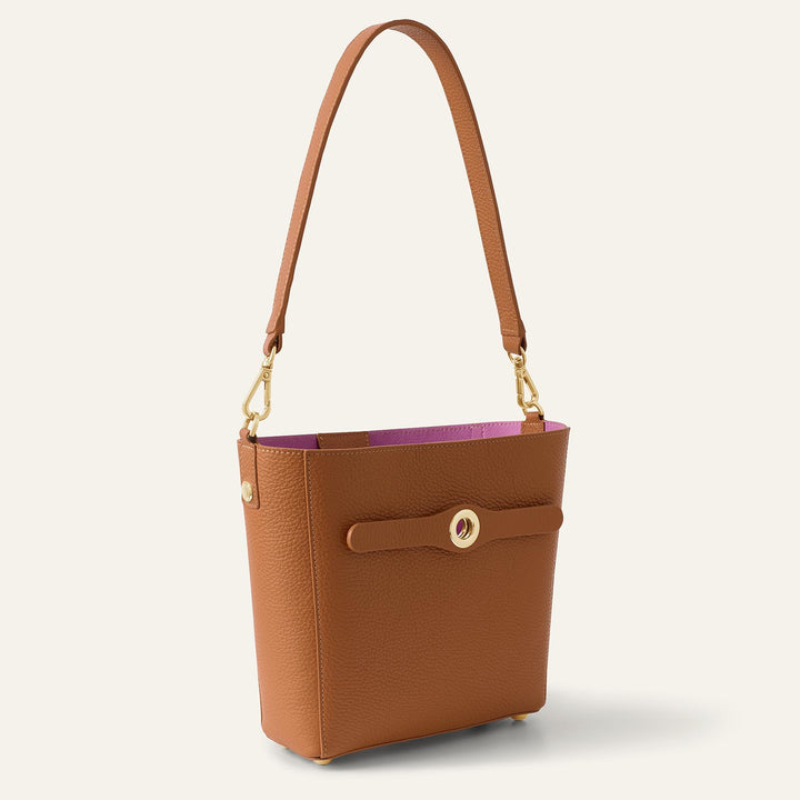 Tan Sarah Haran Mini S Tote with Gold Hardware side | N04-G