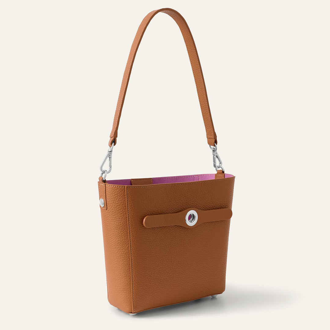 Tan Sarah Haran Mini S Tote with Silver Hardware side | N04-S