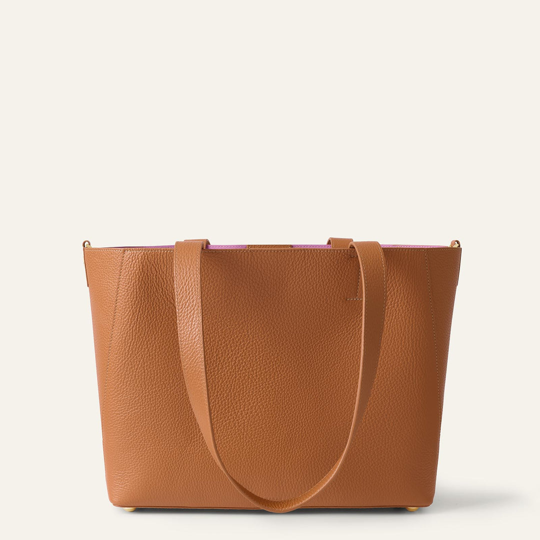 Tan Sarah Tote with Gold Hardware back | N04-G