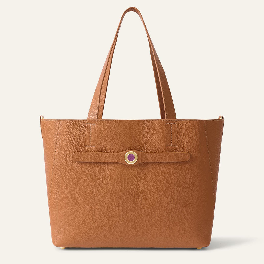 Tan Sarah Tote with Gold Hardware front open | N04-G