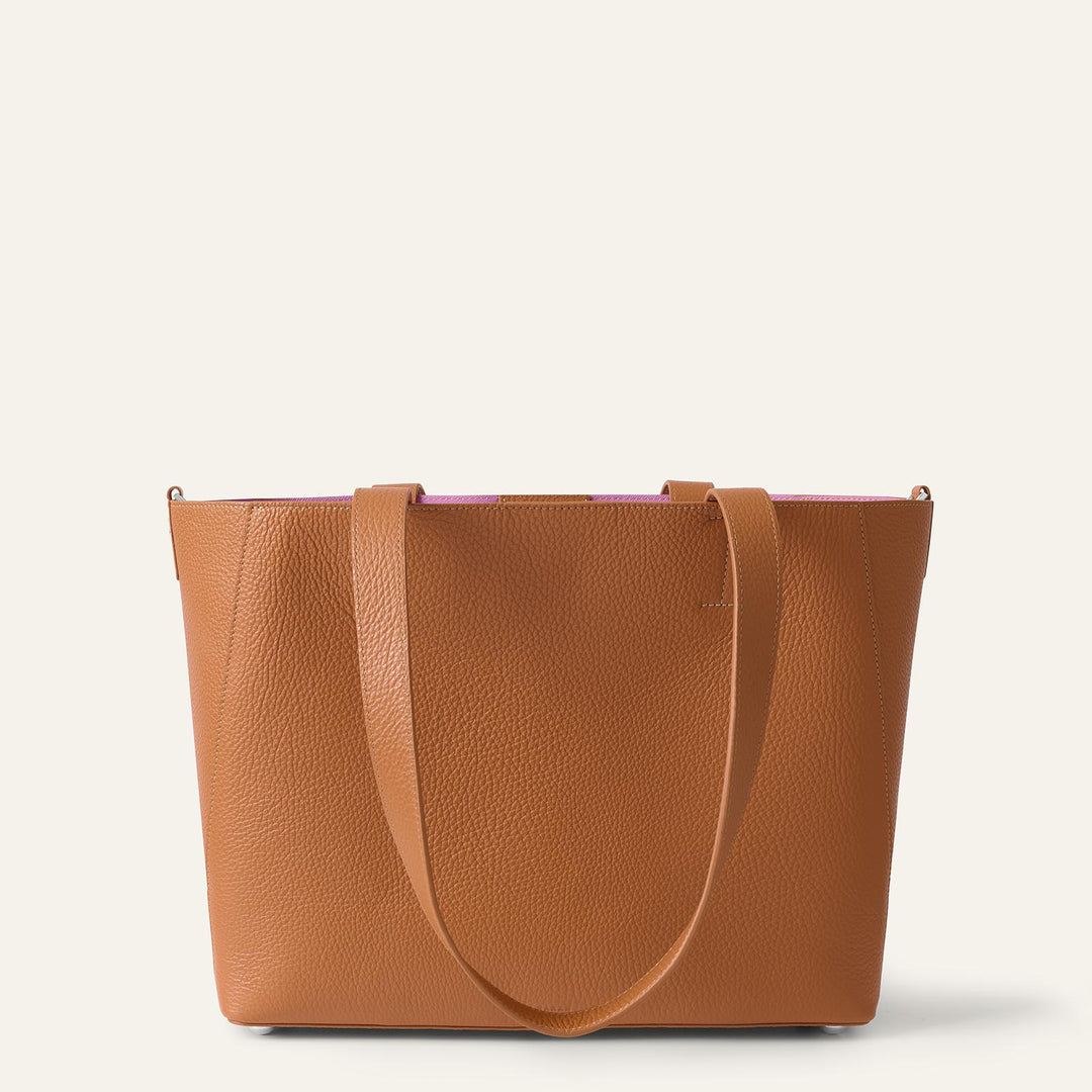 Tan Sarah Tote with Silver Hardware back | N04-S