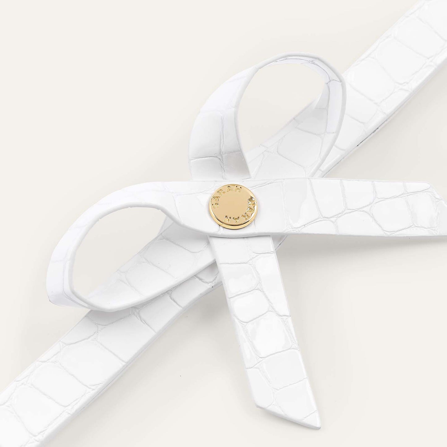 Petite Bow Mini | White Patent Croc with Gold hardware