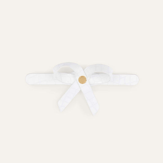 Petite Bow Mini | White Patent Croc with Gold hardware