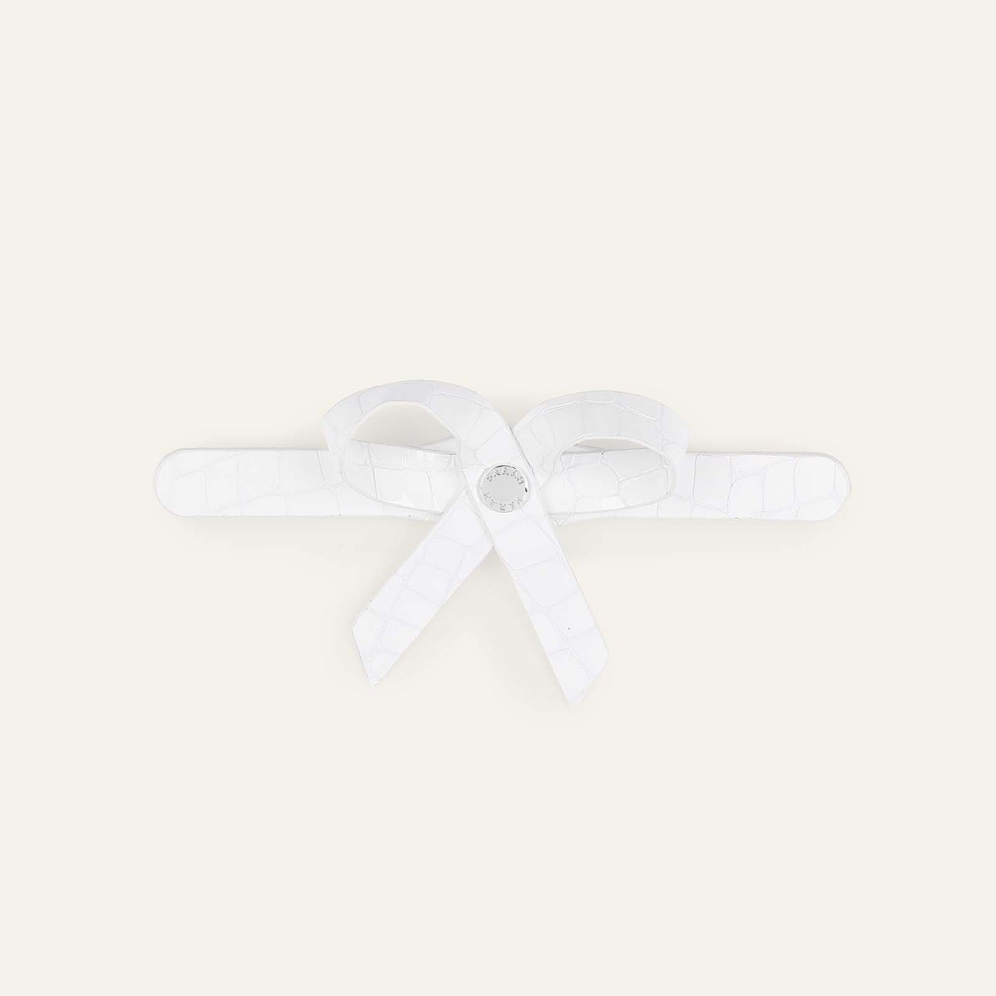 Petite Bow Mini | White Patent Croc with Silver hardware