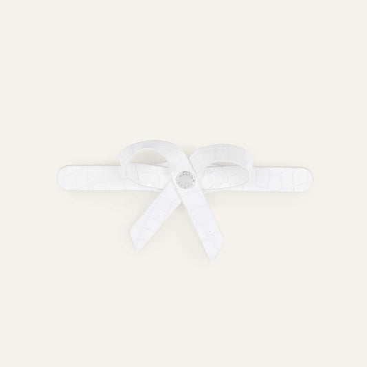 Petite Bow Mini | White Patent Croc with Silver hardware