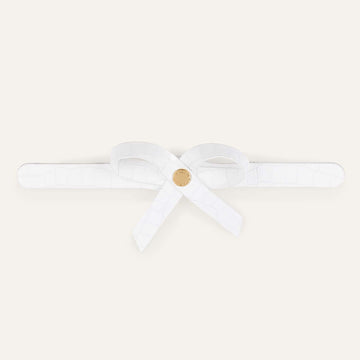 Petite Bow Classic | White Patent Croc with Gold hardware