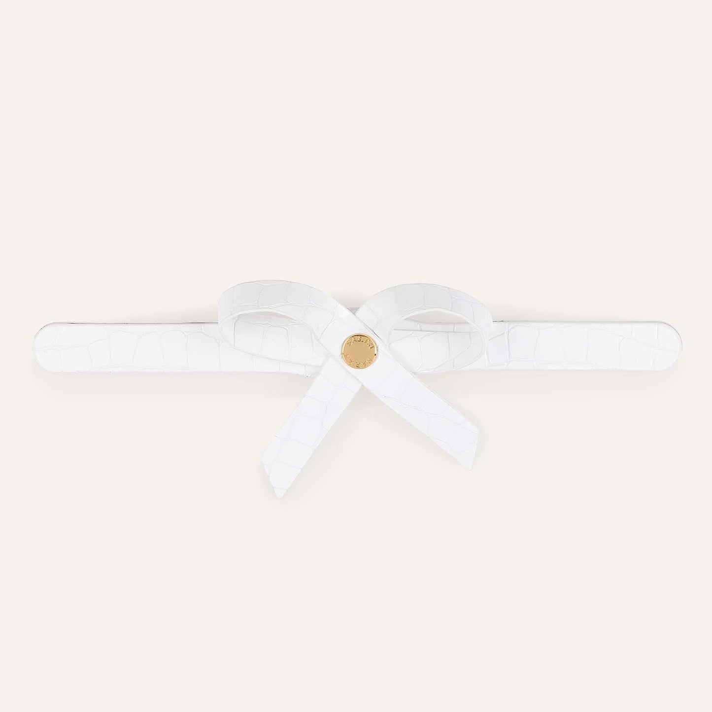Petite Bow Classic | White Patent Croc with Gold hardware