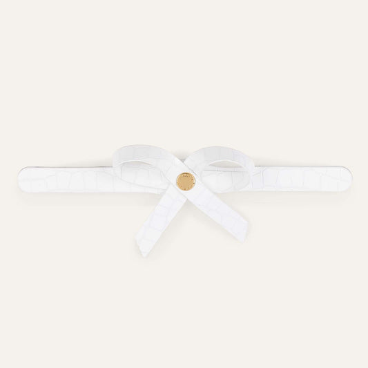 Petite Bow Classic | White Patent Croc with Gold hardware