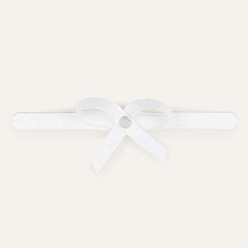 Petite Bow Classic | White Patent Croc with Silver hardware