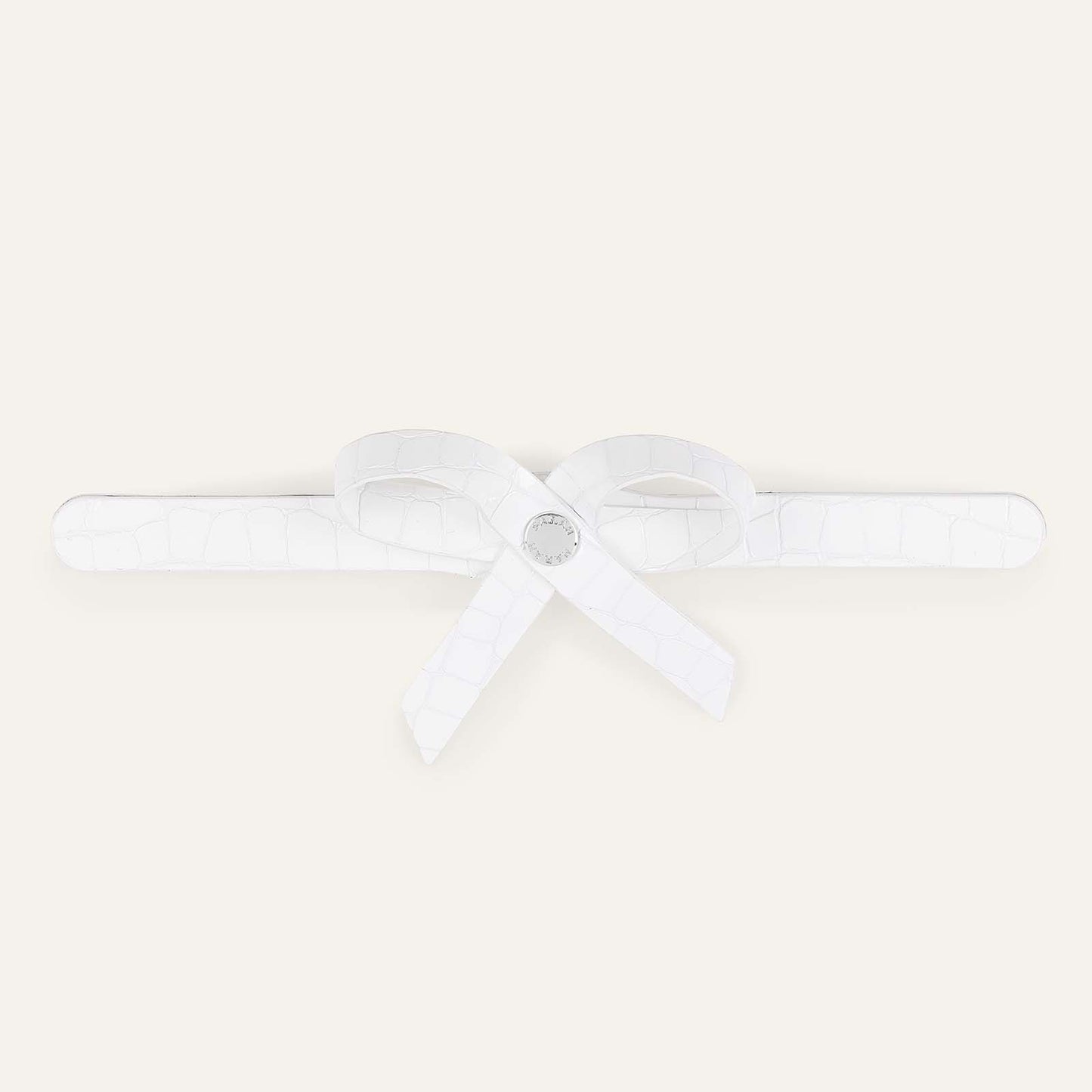 Petite Bow Classic | White Patent Croc with Silver hardware
