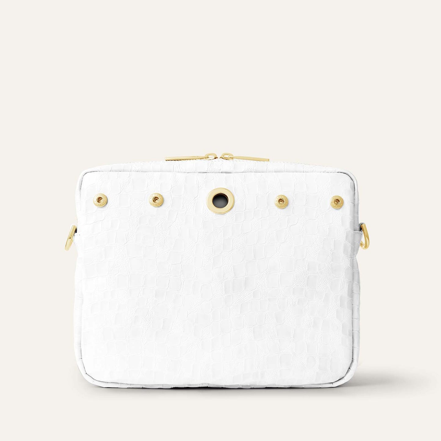 Mia Crossbody | White Patent Croc with Gold hardware