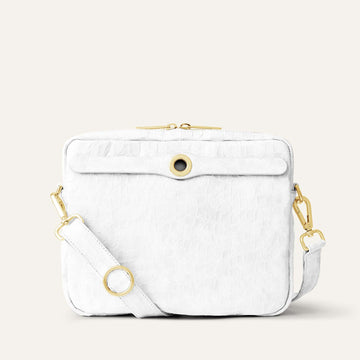 Mia Crossbody | White Patent Croc with Gold hardware