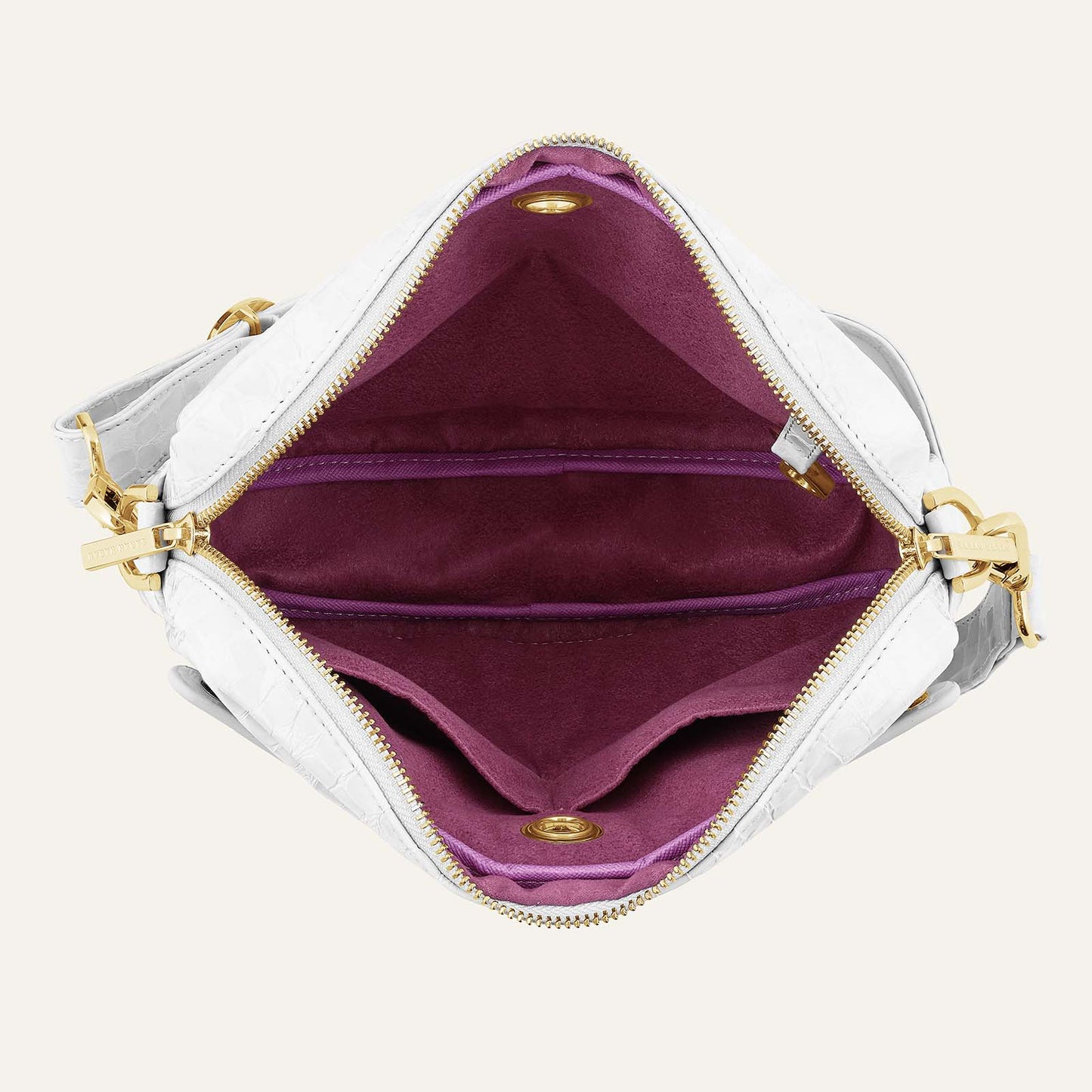 Mia Crossbody | White Patent Croc with Gold hardware