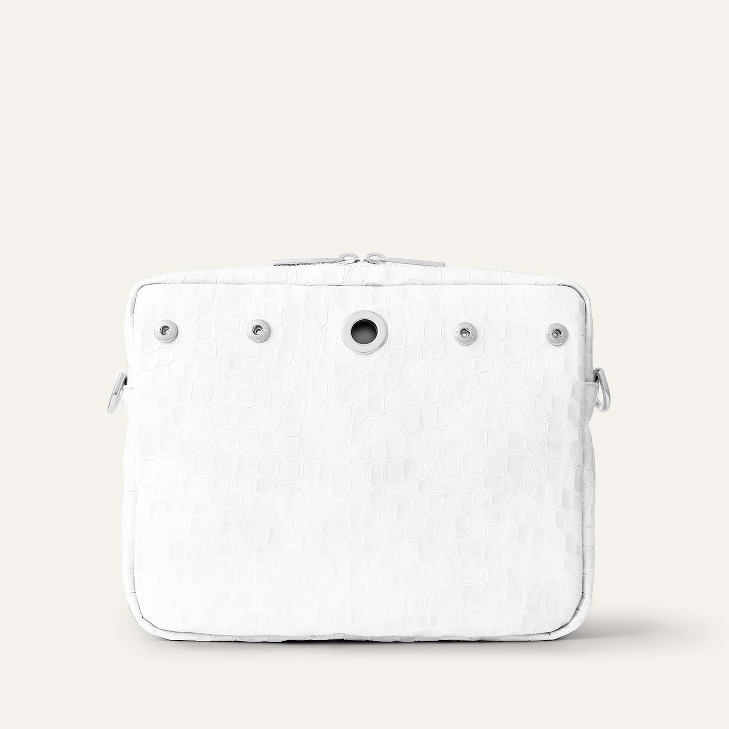 Mia Crossbody | White Patent Croc with Silver hardware
