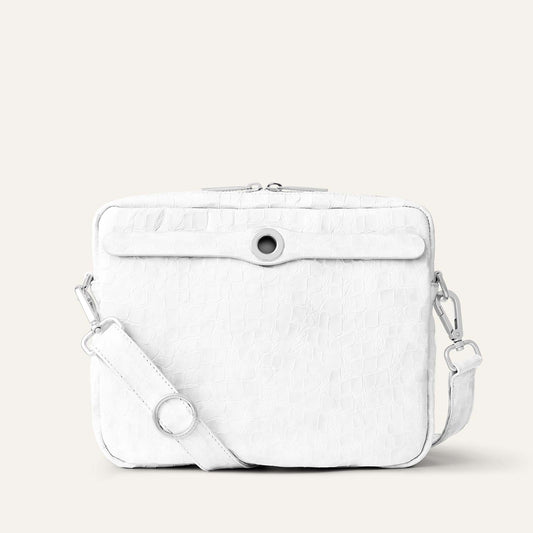 Mia Crossbody | White Patent Croc with Silver hardware