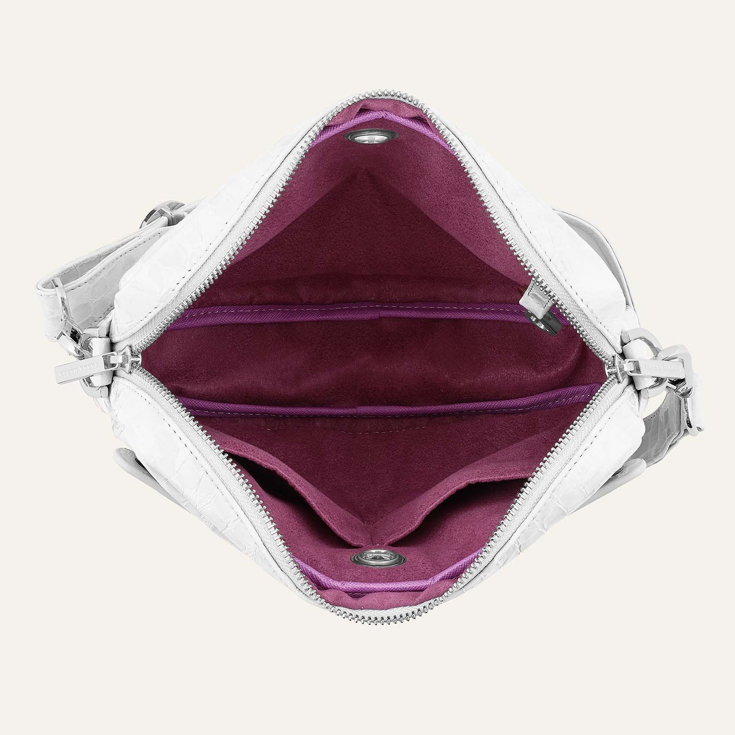 Mia Crossbody | White Patent Croc with Silver hardware