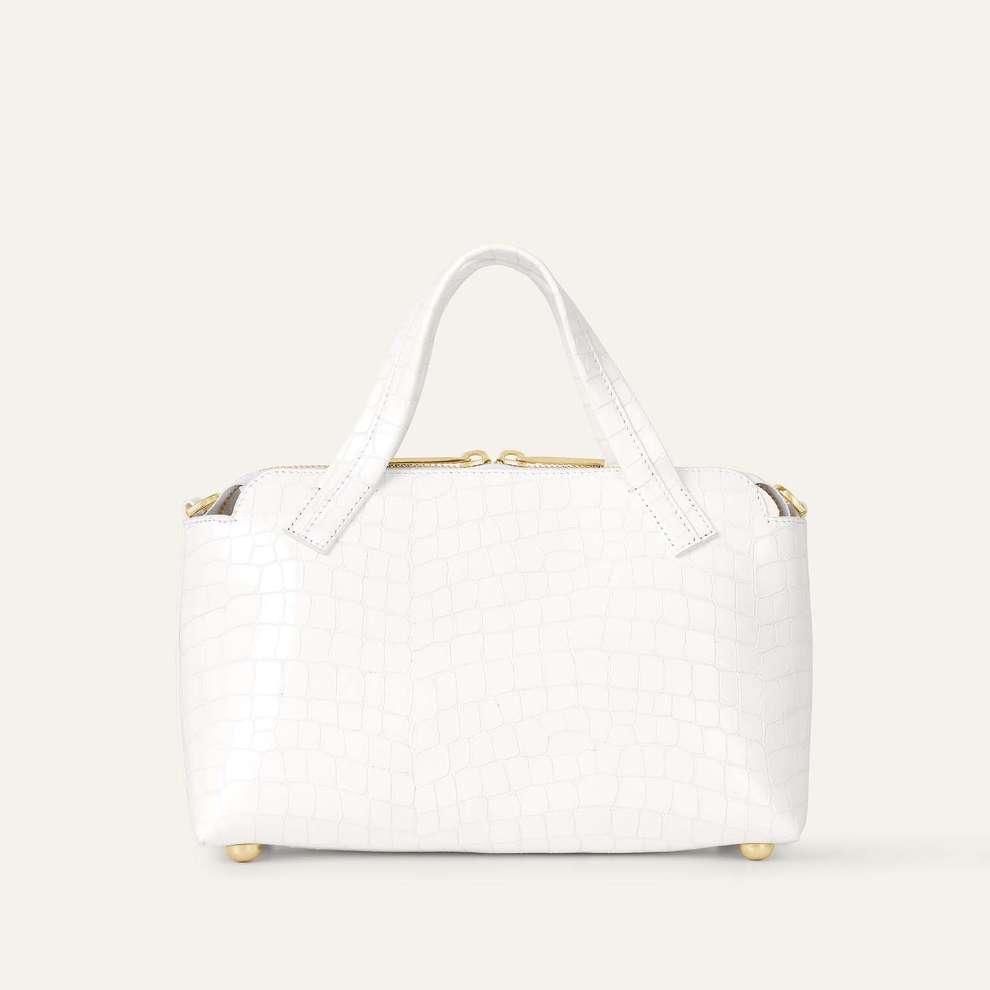 Mini J | White Patent Croc with Gold hardware