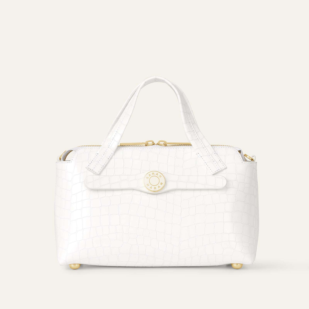 Mini J | White Patent Croc with Gold hardware