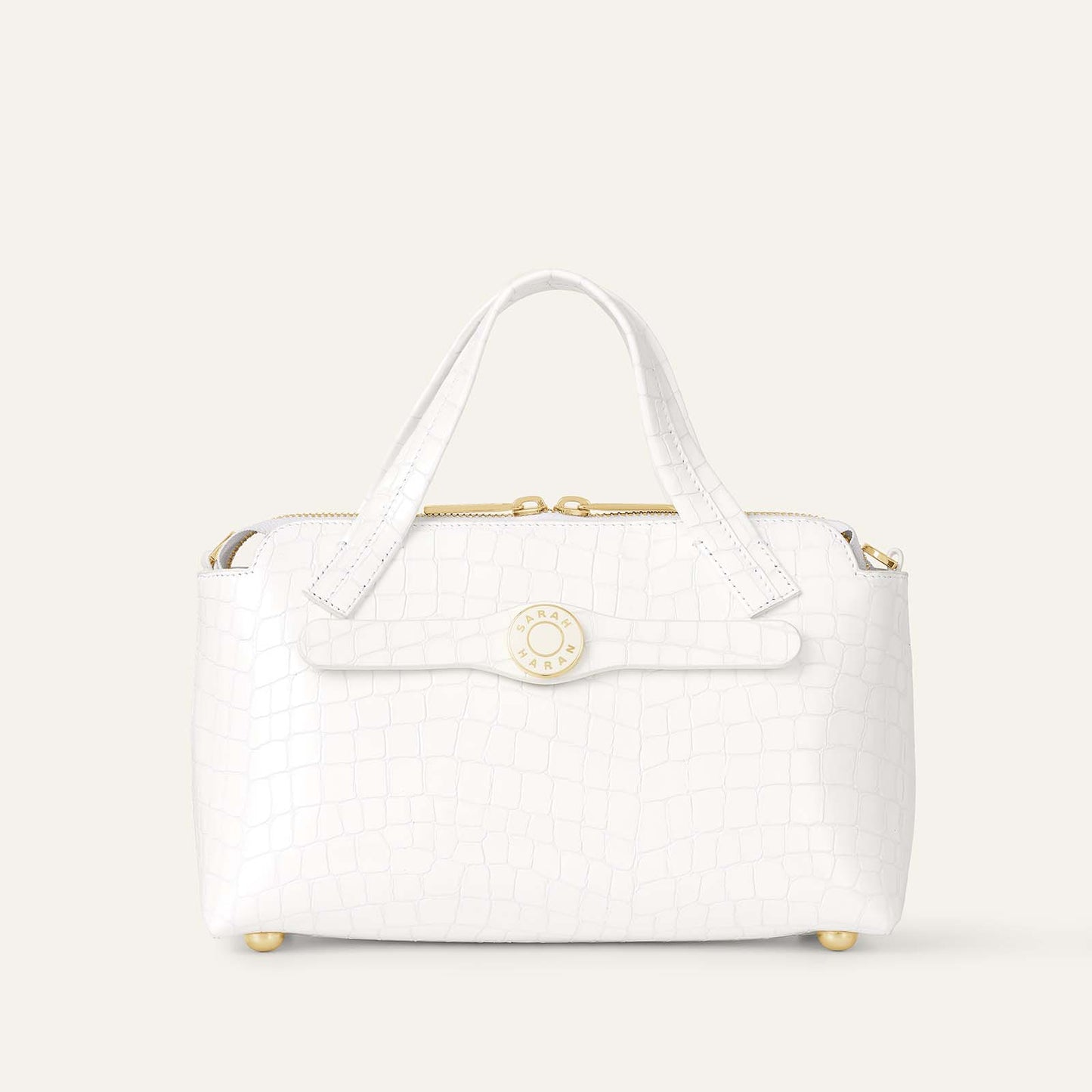 Mini J | White Patent Croc with Gold hardware