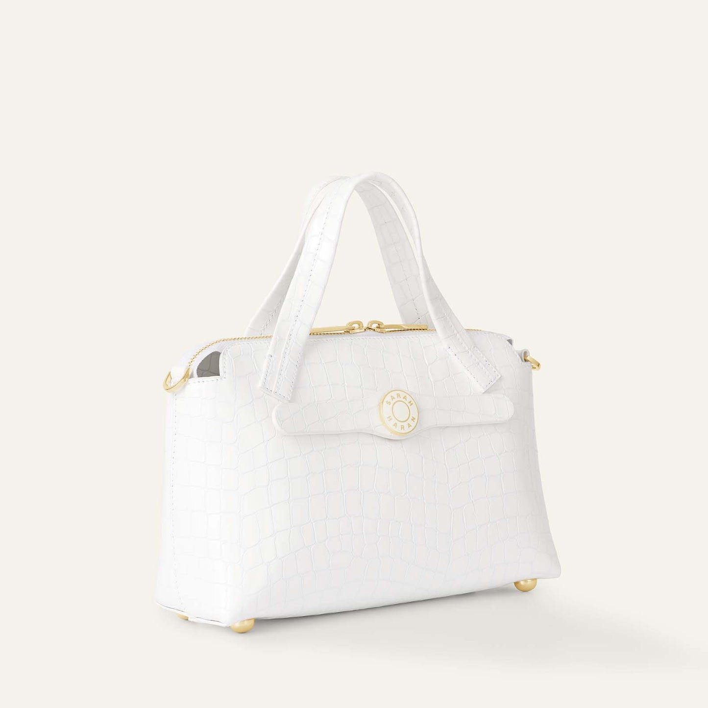 Mini J | White Patent Croc with Gold hardware