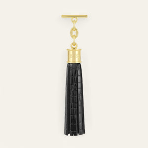 Black Patent Croc Sarah Haran Capsule Tassel with Gold hardware front
