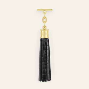 Black Patent Croc Sarah Haran Capsule Tassel with Gold hardware front
