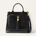 Dahlia Tote | Black Patent Croc with Gold hardware