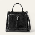 Dahlia Tote | Black Patent Croc with Silver hardware