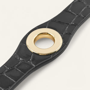 Black Patent Croc Sarah Haran Deco Stud with Gold hardware detail