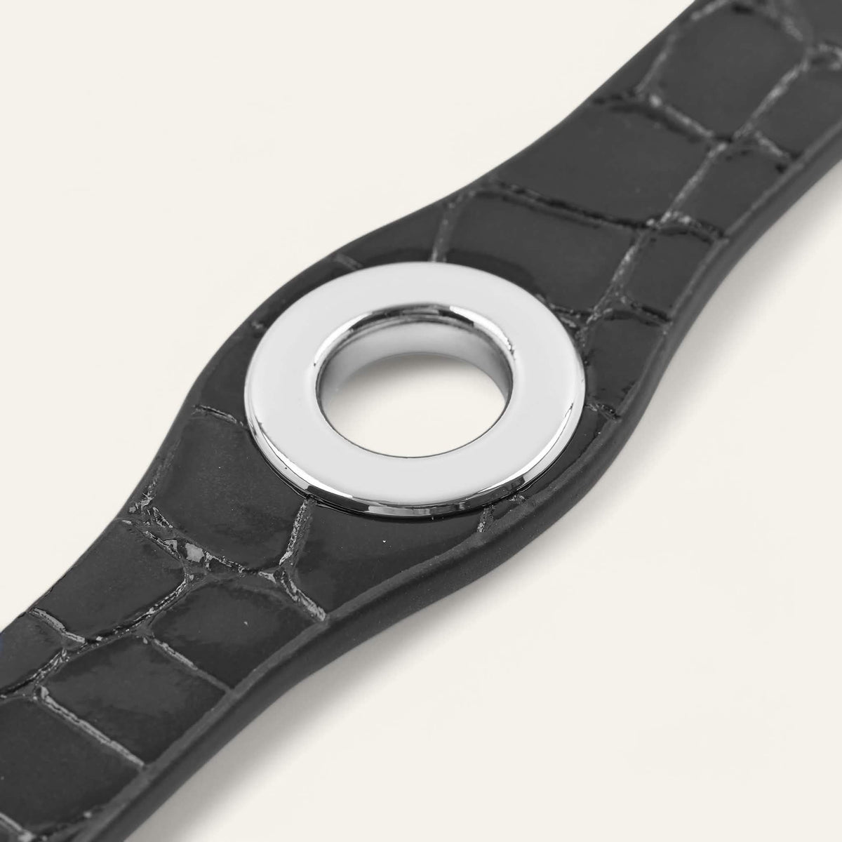 Black Patent Croc Sarah Haran Deco Stud with Silver hardware detail