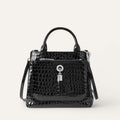 Mini D Tote | Black Patent Croc with Silver hardware