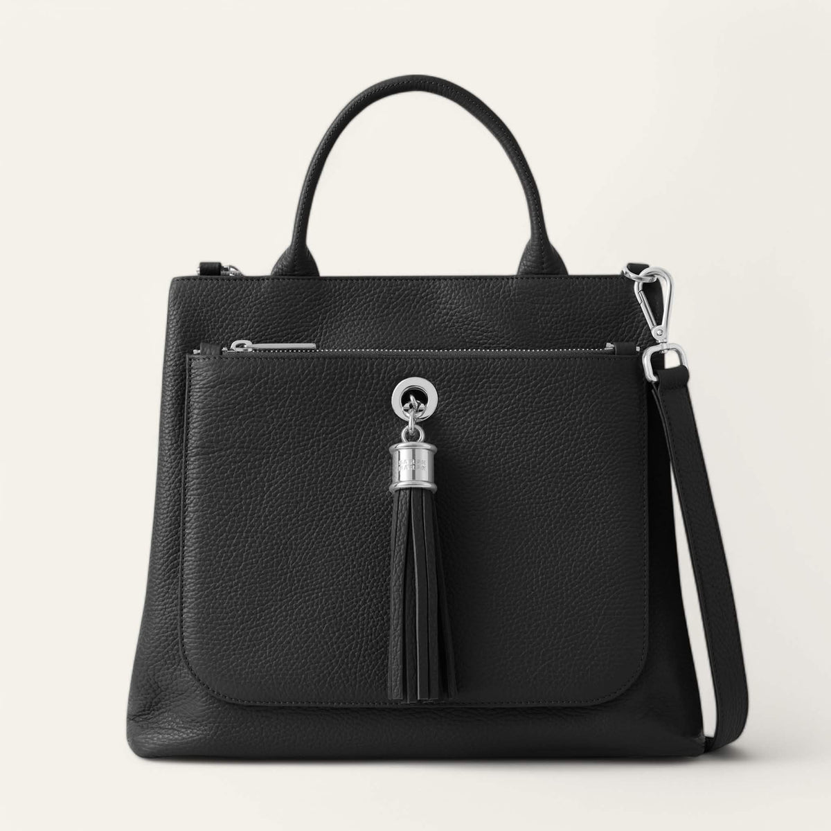Black Sarah Haran Dahlia Tote with Silver hardware front