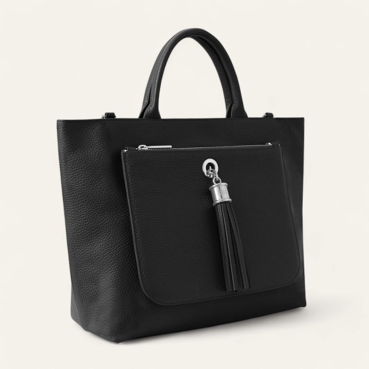Black Sarah Haran Dahlia Tote with Silver hardware side open